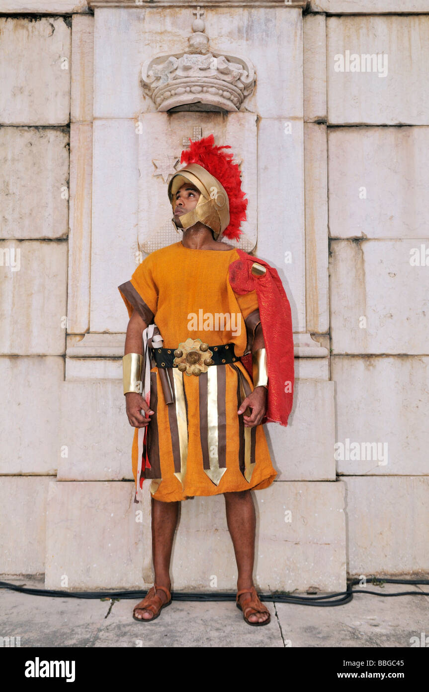 Roman soldier during an outdoor performance on Good Friday, Salvador, Bahia, Brazil, South America Stock Photo