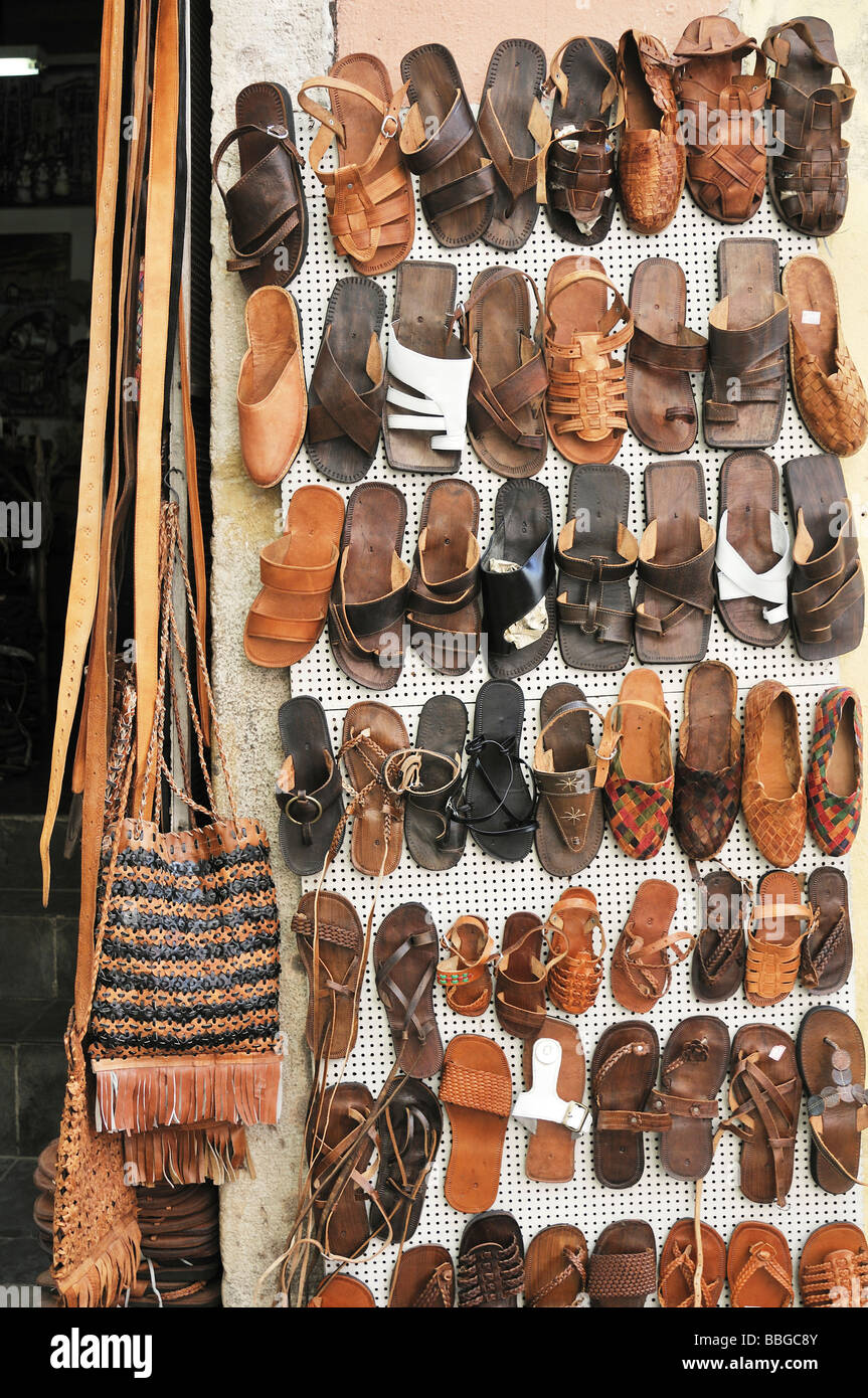 Leather sandals, street vendors, Salvador, Bahia, South America Stock Photo