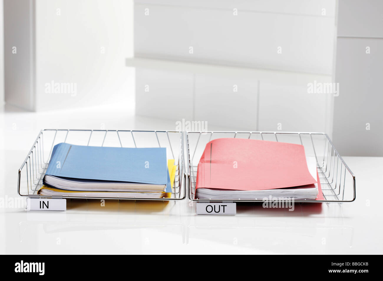 Filing baskets with folders, in, out Stock Photo Alamy