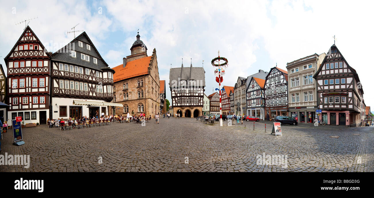 Alsfeld marketplace with the town hall, the Sumpf house and the wine house, historic town, Alsfeld, Hesse, Germany, Europe Stock Photo
