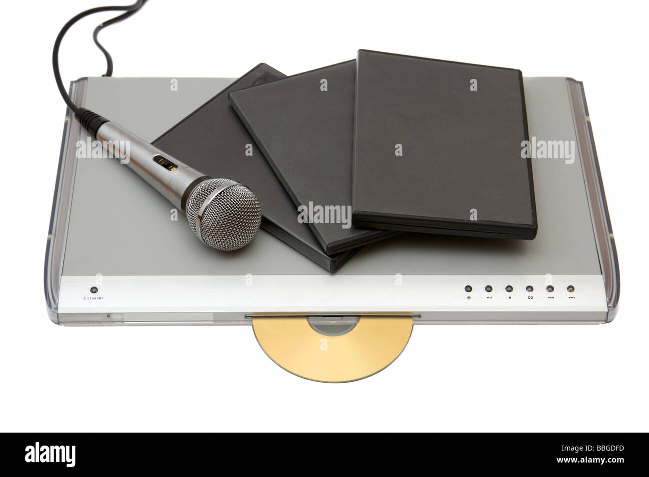 Modern dvd player with karaoke function and microphone Stock Photo Alamy