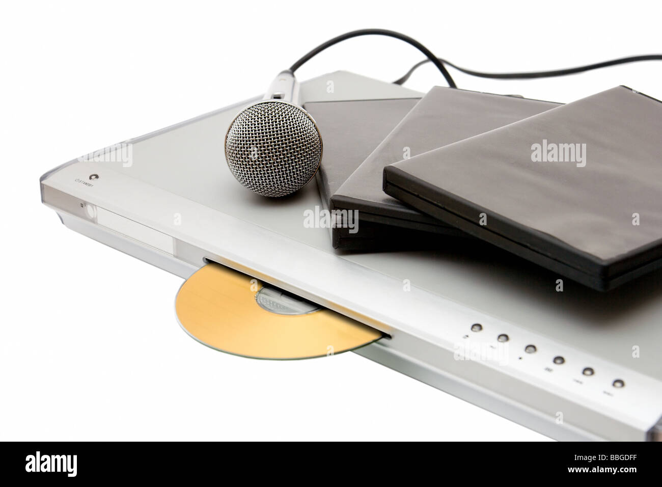 Modern dvd player with karaoke function and microphone Stock Photo Alamy