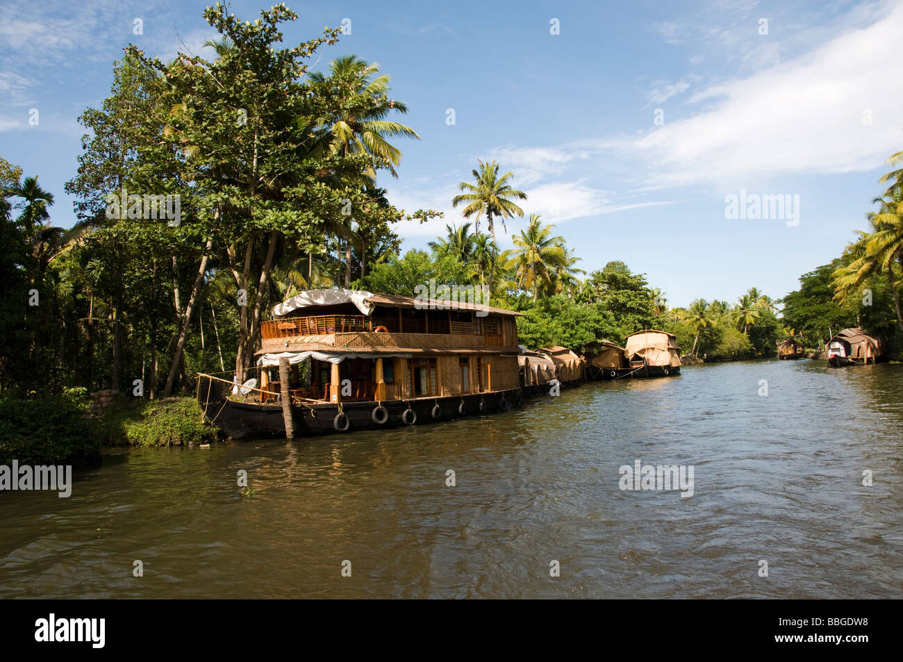 Riceboat Or Kettuvallam Houseboats Moored Along Backwaters - 