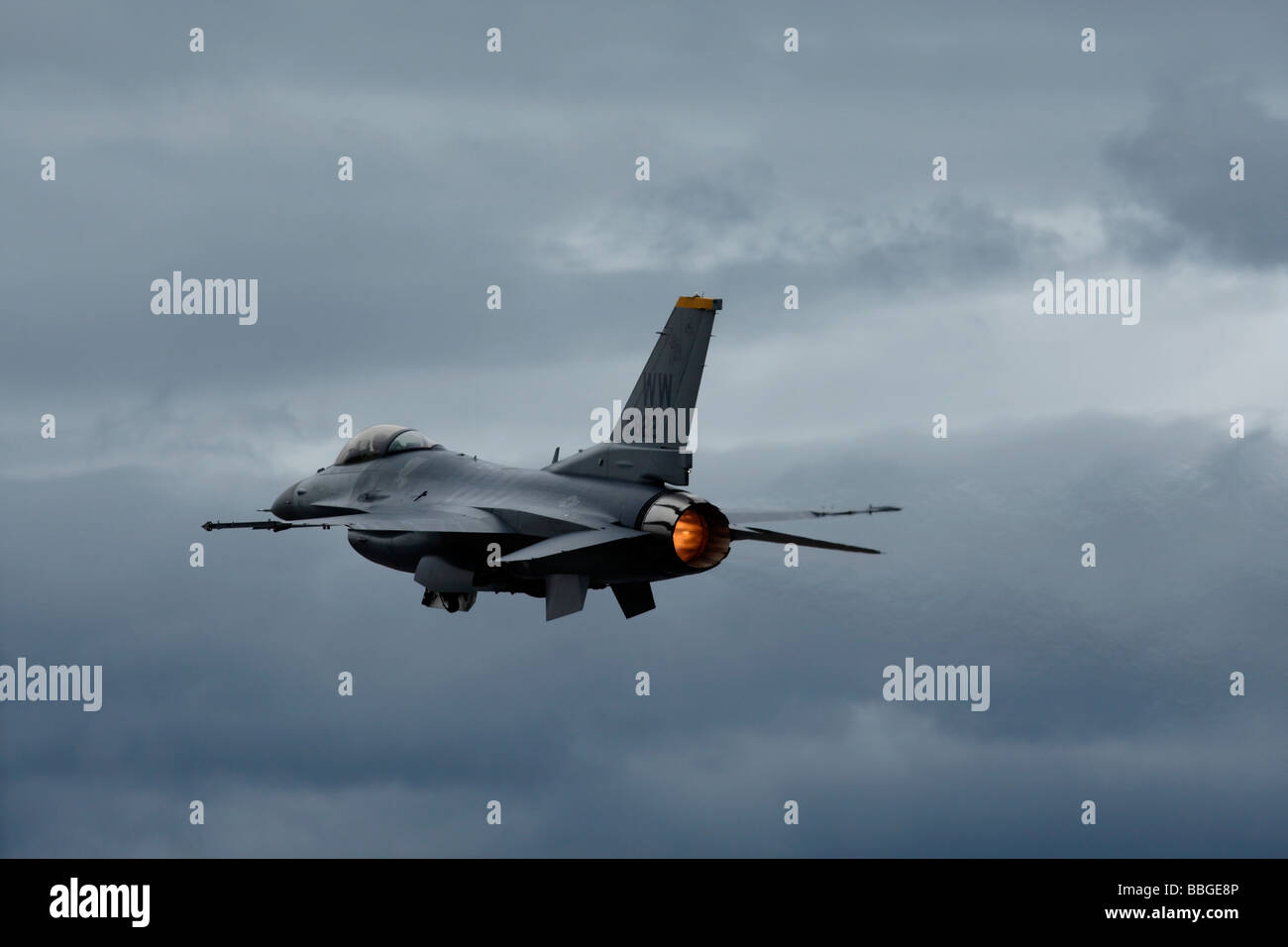 F 16 Fighting Falcon under Full Thrust on Take off Stock Photo