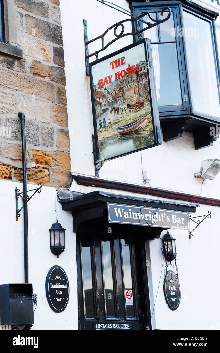 Wainright's Bar at The Bay hotel in Robin Hoods Bay in North Yorkshire, England, UK. Stock Photo