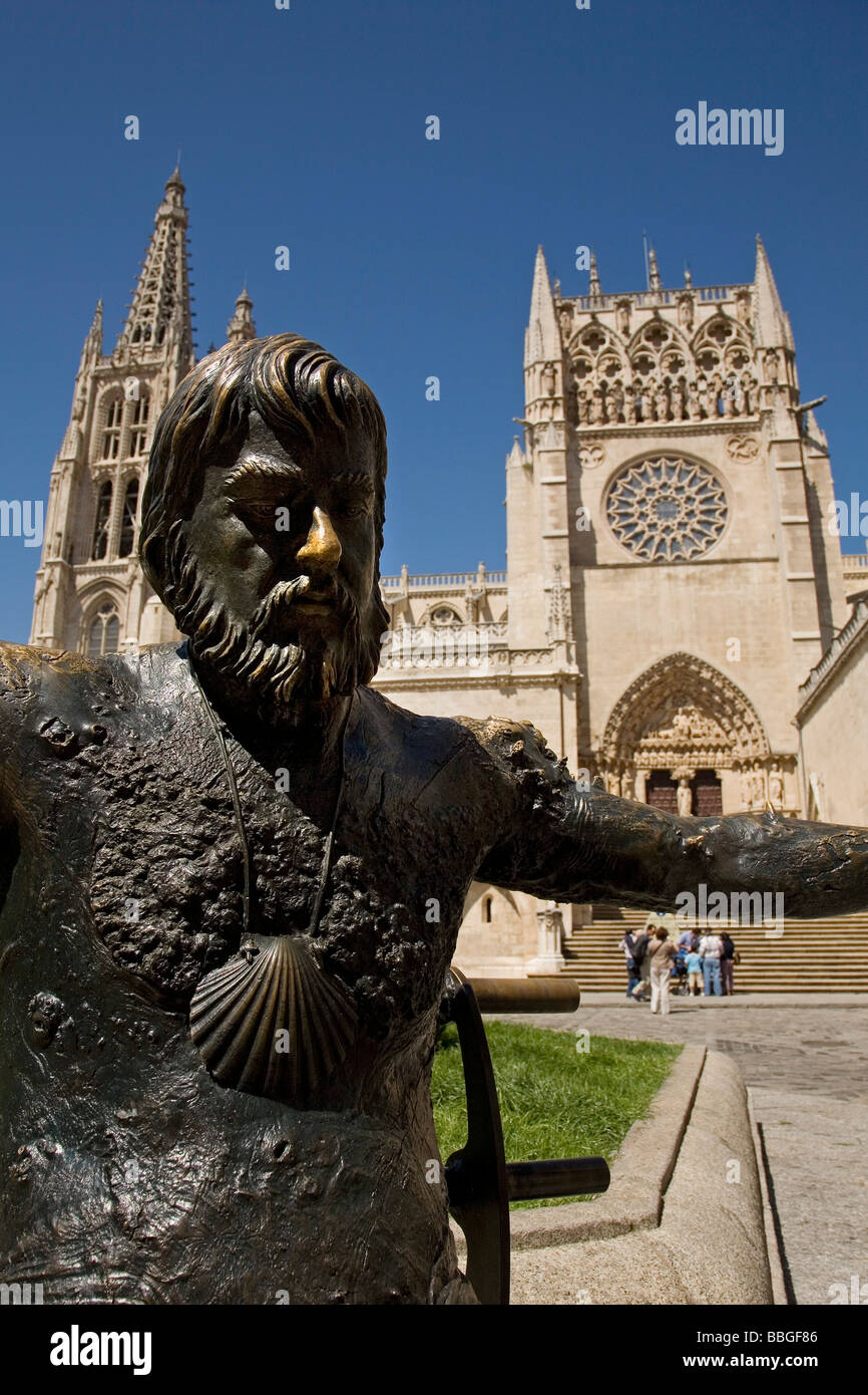 Pilgrim Monument and Style Gothic Cathedral of Burgos Castilla Leon Spain Stock Photo