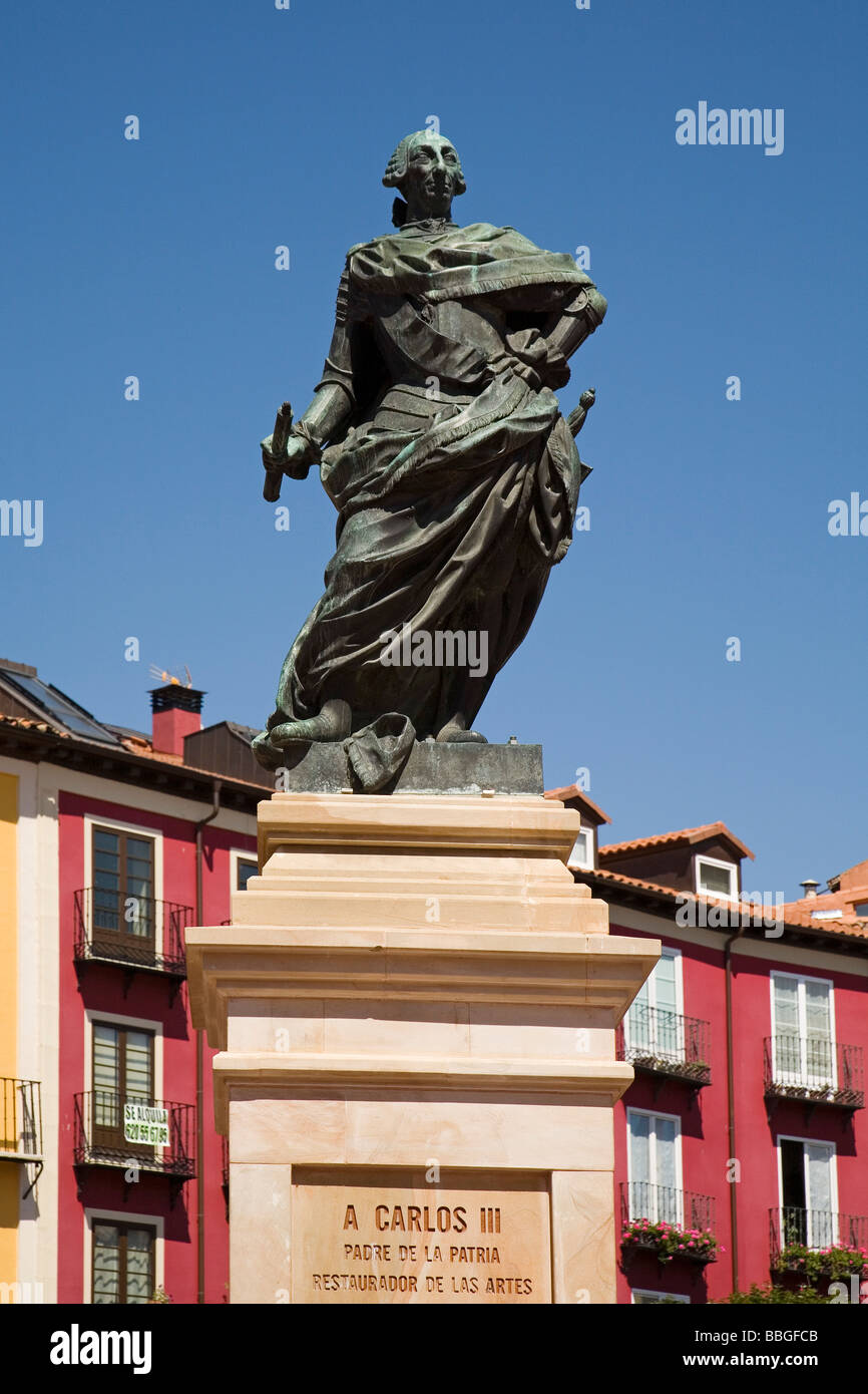 Monument to Carlos III in Plaza Mayor Burgos Castilla Leon Spain Stock Photo