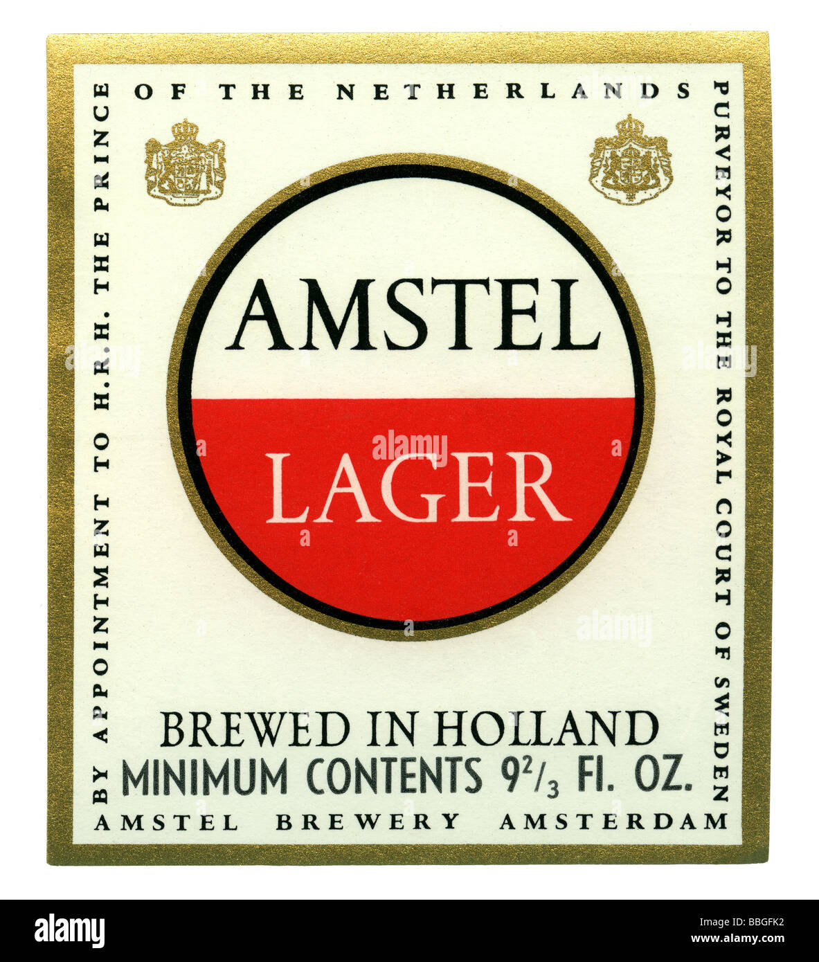 Old beer label for Amstel Lager, Amsterdam, Holland Stock Photo