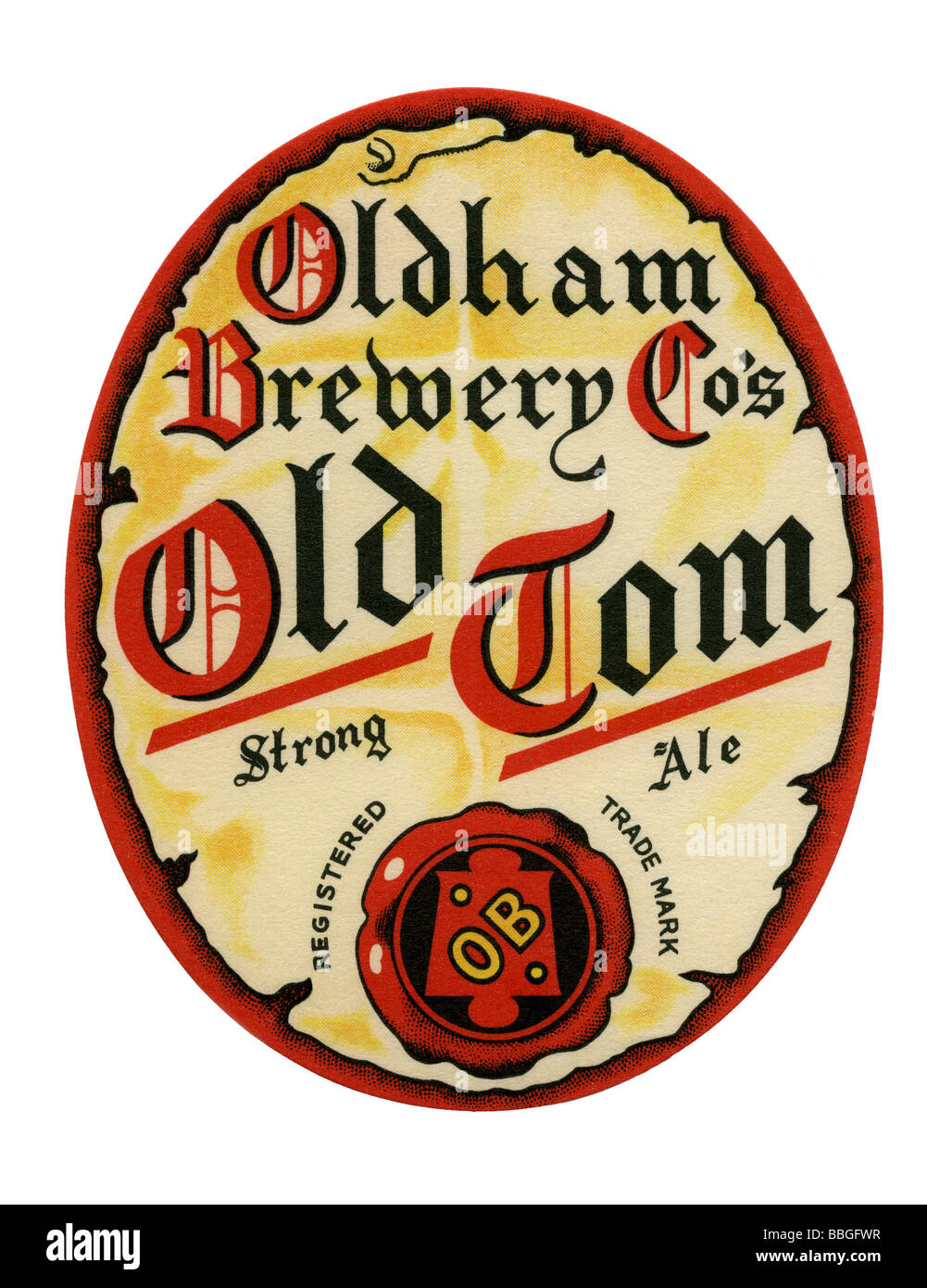 Old British beer label for Oldham Brewery Co's Old Tom Strong Ale
