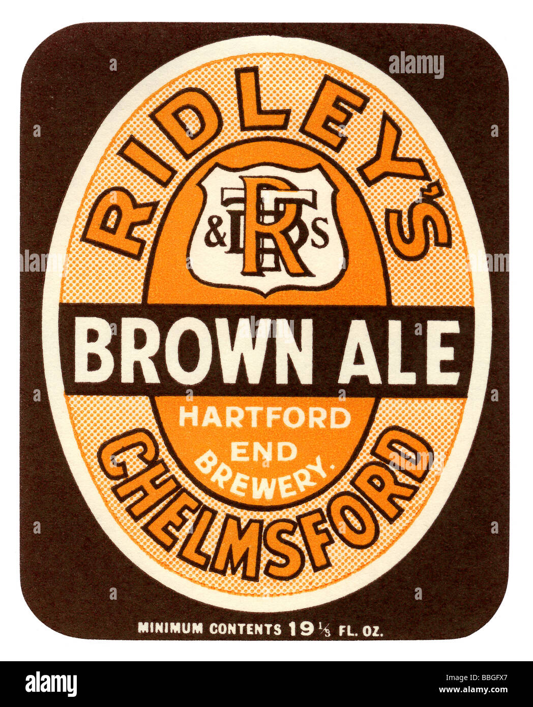 Old British beer label for Ridley's Brown Ale, Chelmsford, Essex Stock