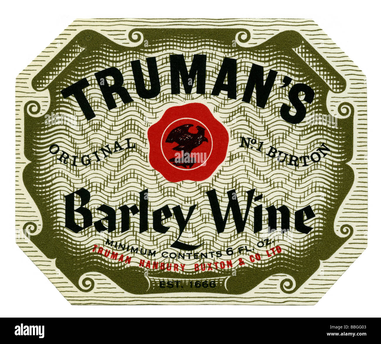 Old British beer label for Truman's Barley Wine, Burton upon Trent, Staffs Stock Photo