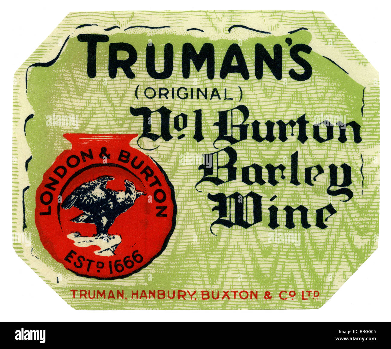 Old British beer label for Truman's No 1 Burton Barley Wine, Staffs Stock Photo