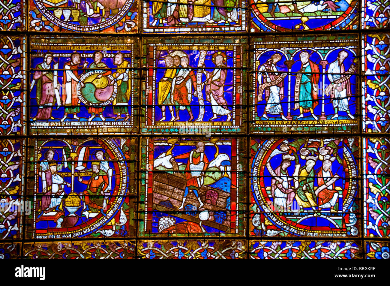 12th C Stained Glas Window, Canterbury Cathedral, Kent, UK Stock Photo