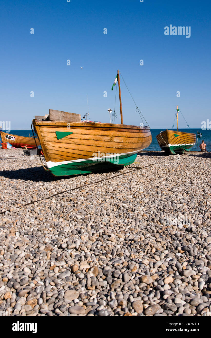 Fishing Boat Beached on the Shingle Beer Devon England UK Stock Photo ...