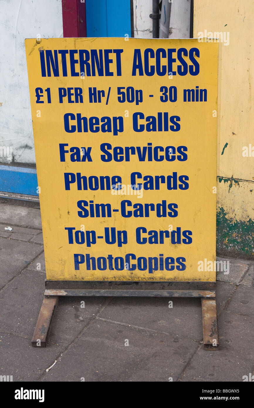 A pavement sign advertising internet access Stock Photo