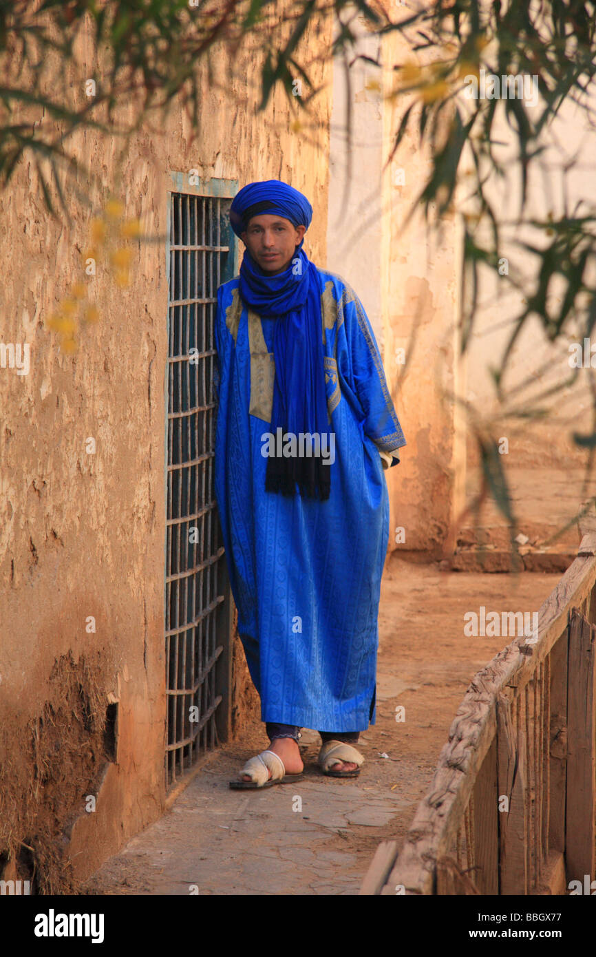 Moroccan Berber man/tourist guide in traditional blue robes/gown at the