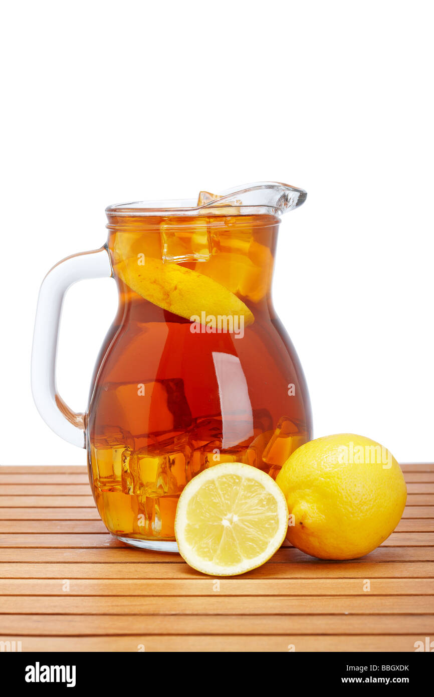 https://c8.alamy.com/comp/BBGXDK/ice-tea-pitcher-with-lemon-and-icecubes-on-wooden-background-BBGXDK.jpg