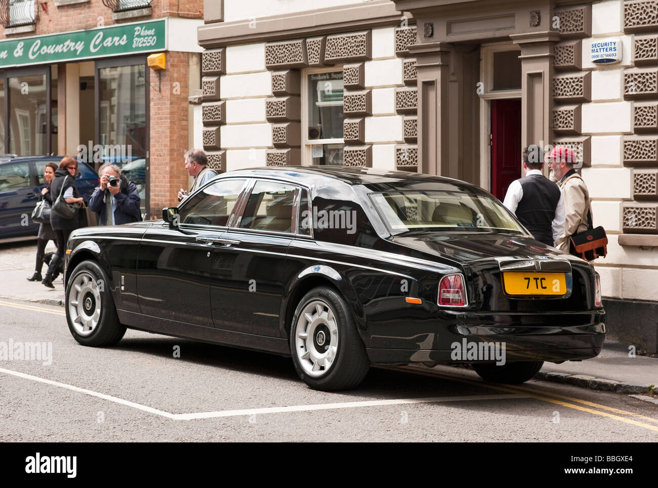 Focus of attention sleek black Rolls Royce saloon car in Buckingham UK Stock Photo