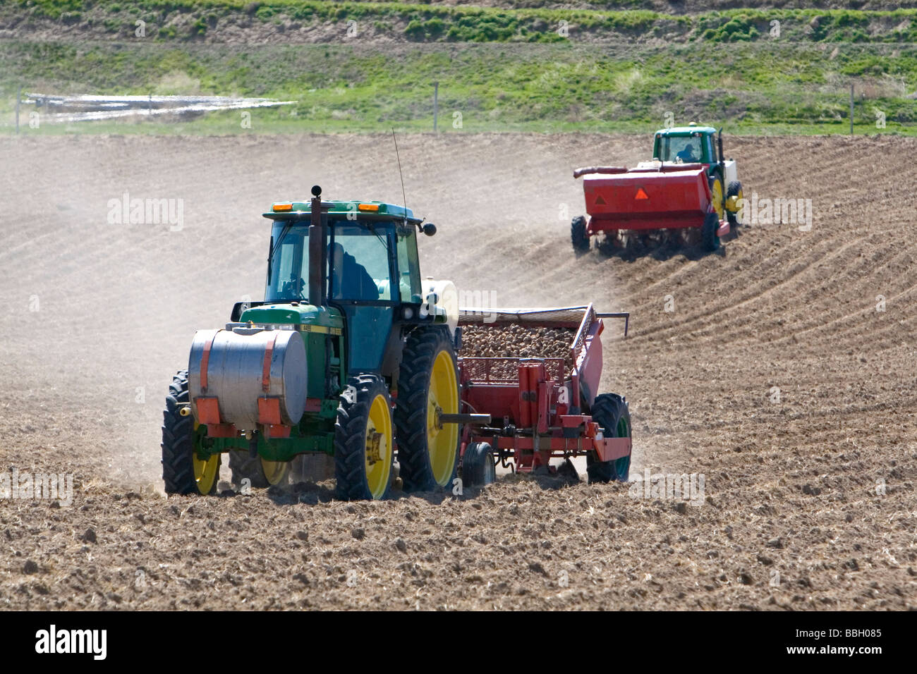 Farmers planting potato crop in Canyon County Idaho USA  Stock Photo