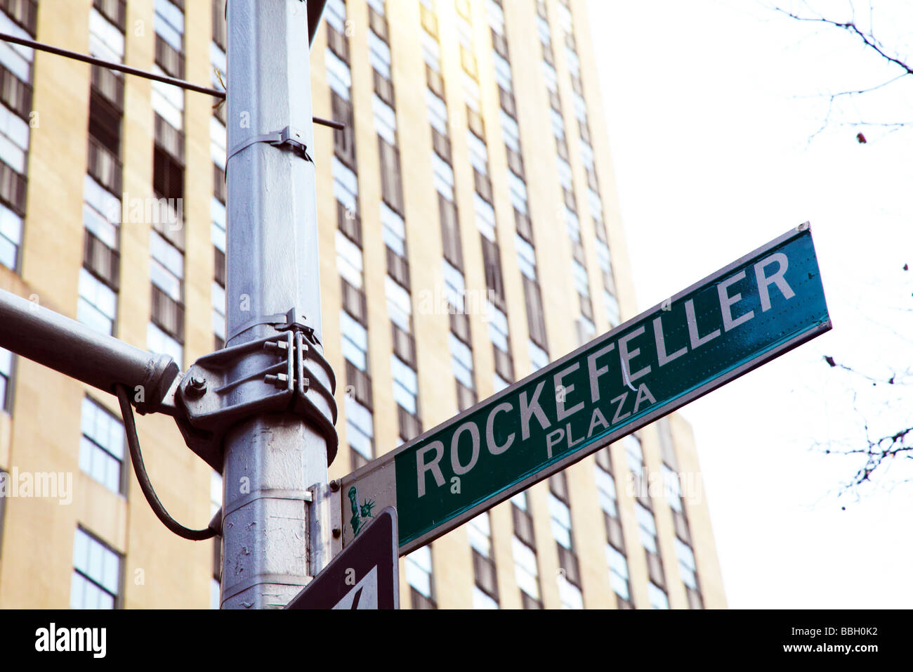 Rockefeller Plaza street sign Stock Photo