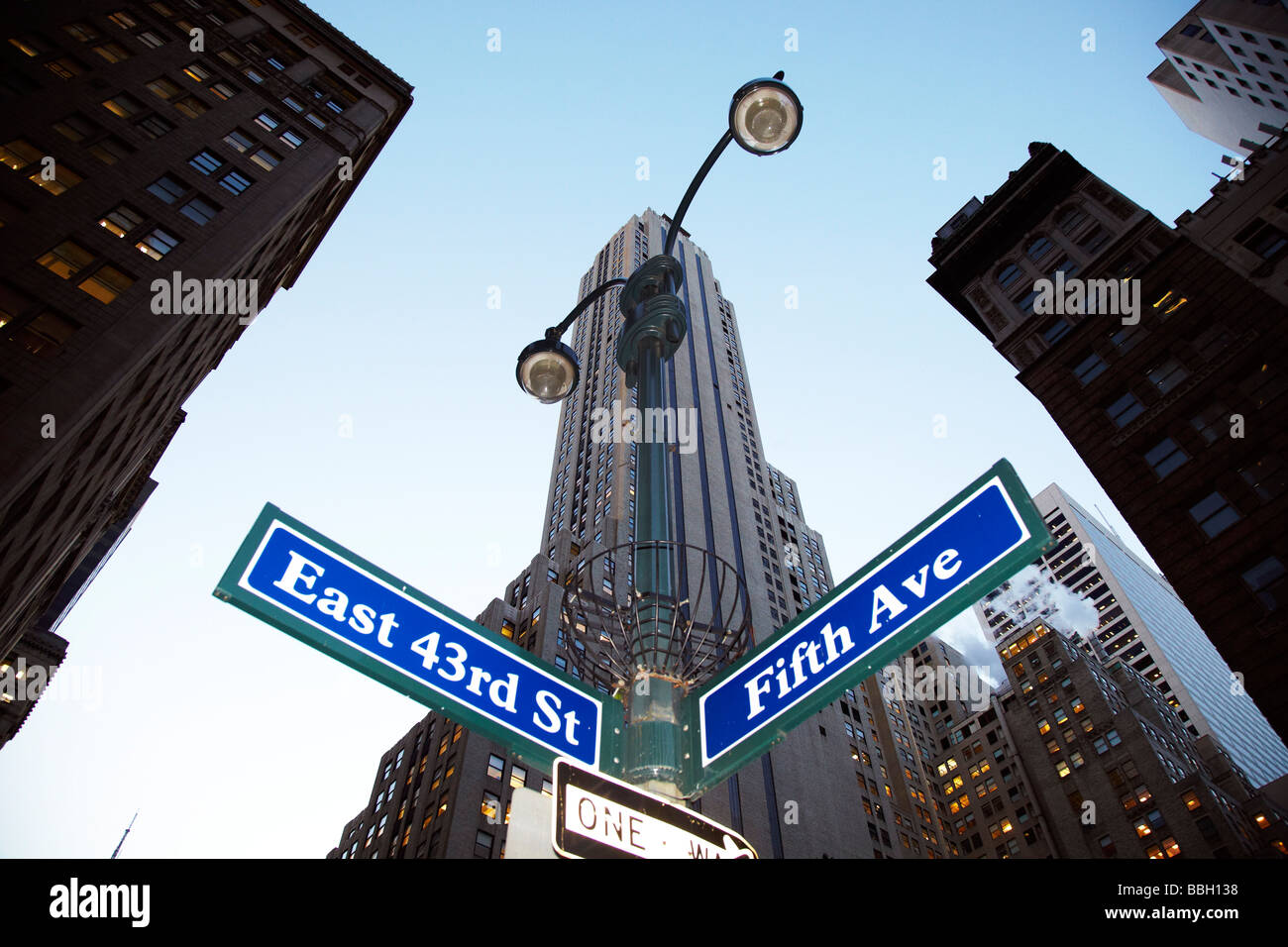 East 43rd St & Fifth Ave Intersection, New York Stock Photo