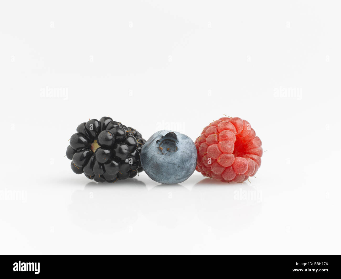 Blackberry Blueberry and Raspberry on white background Stock Photo