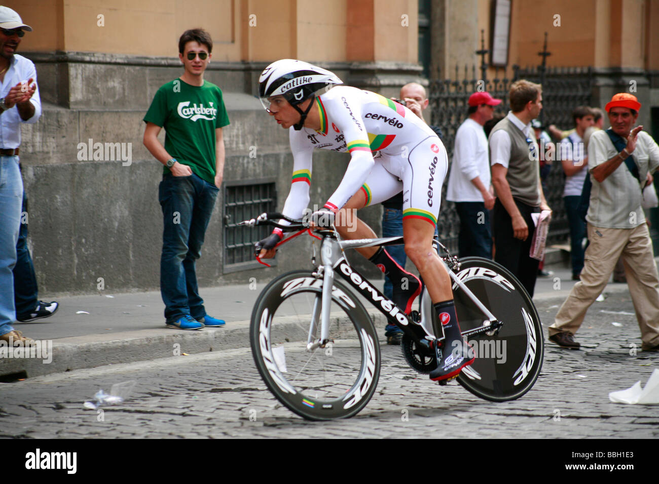 Ignatas Konovalovas racing in time trials on Tour of Italy cycle bike road race Stock Photo