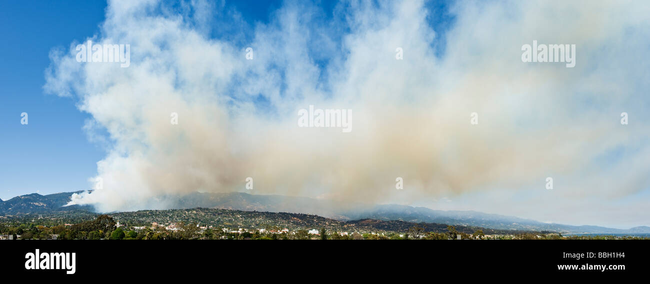 Santa Barbara, California - smoke of Jesusita fire covers foothills above Santa Barbara, Tuesday, May 5, 2009 Stock Photo