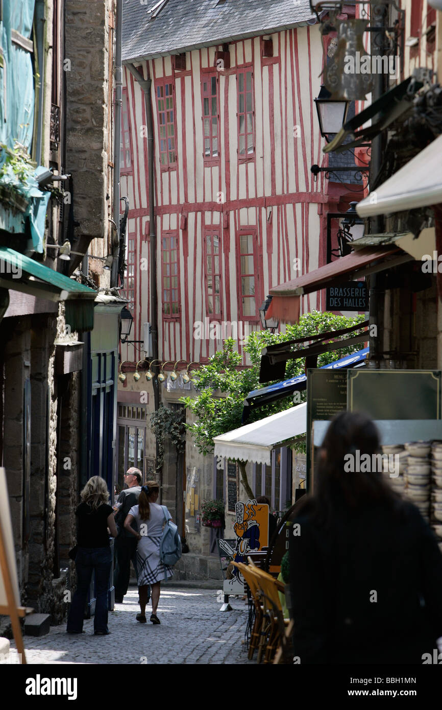 Narrow pedestrian only street, old city center, Vannes, France Stock Photo