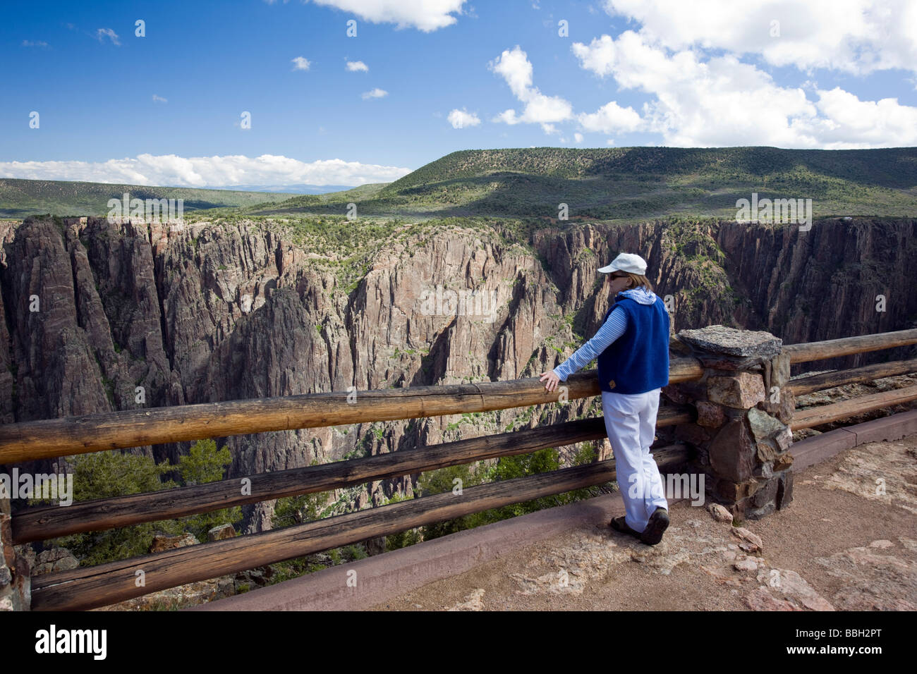 Female tourist at the Gunnison Point overlook near the Visitor Center