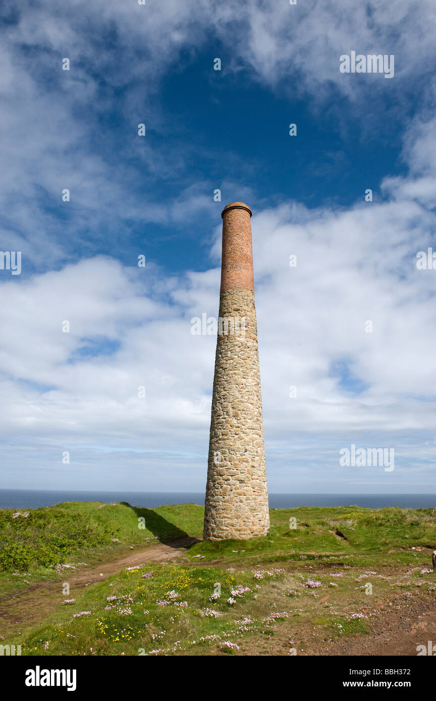 Chimney tin mine at Levant  in Cornwall, England, Great Britain Stock Photo