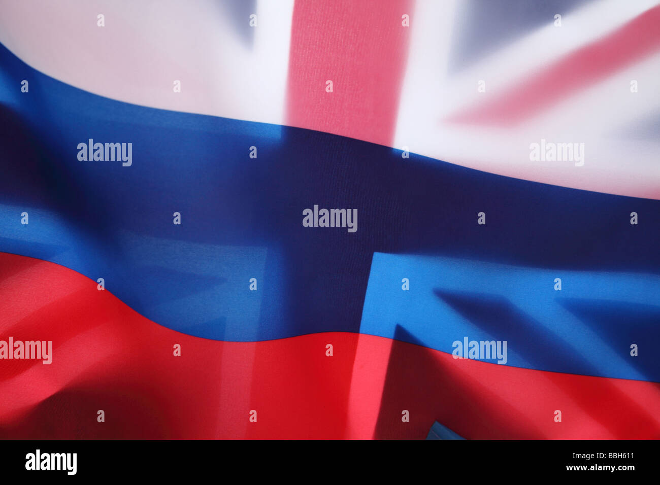 British and Russian flags Stock Photo