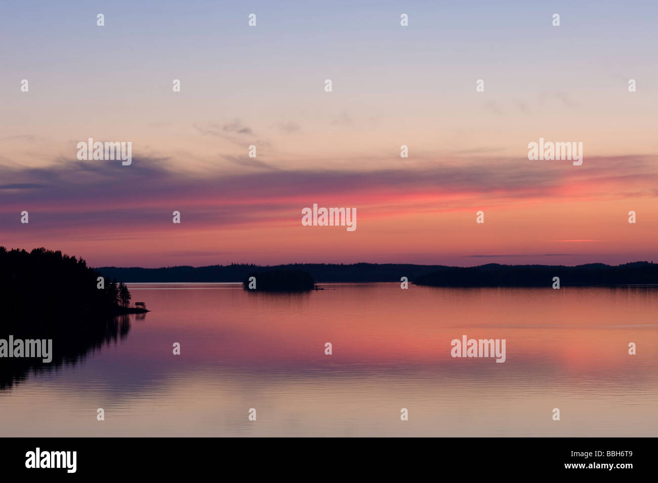 Tranquil landscape after sunset Savonlinna Lakeland Karelia Finland Stock Photo