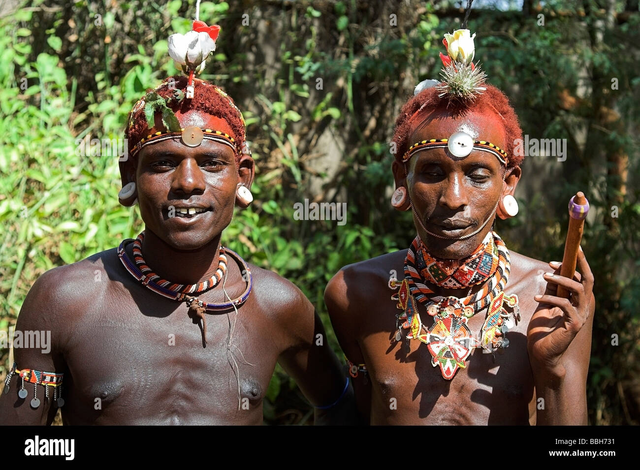 Kenya; Samburu men smiling at camera Stock Photo - Alamy