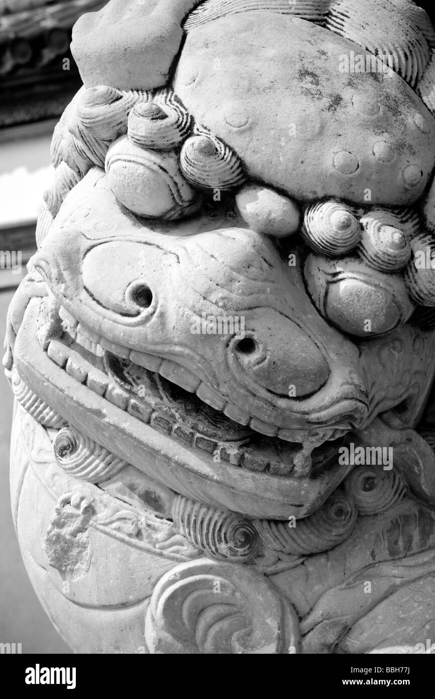China, Zhejiang Province, Hangzhou. Guardian Temple Lions. Stock Photo