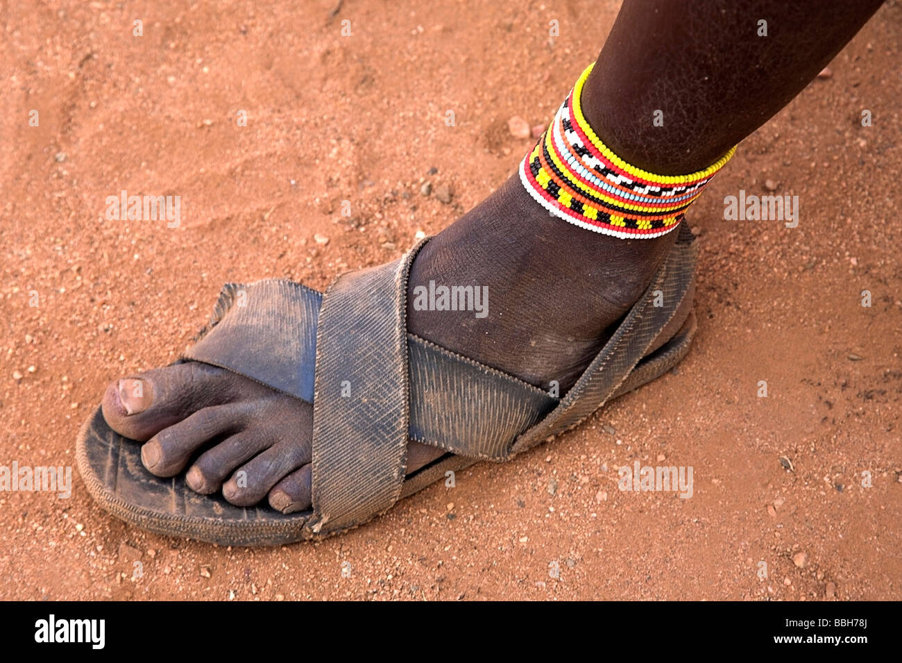 Kenya; Close-up of Samburu foot Stock Photo