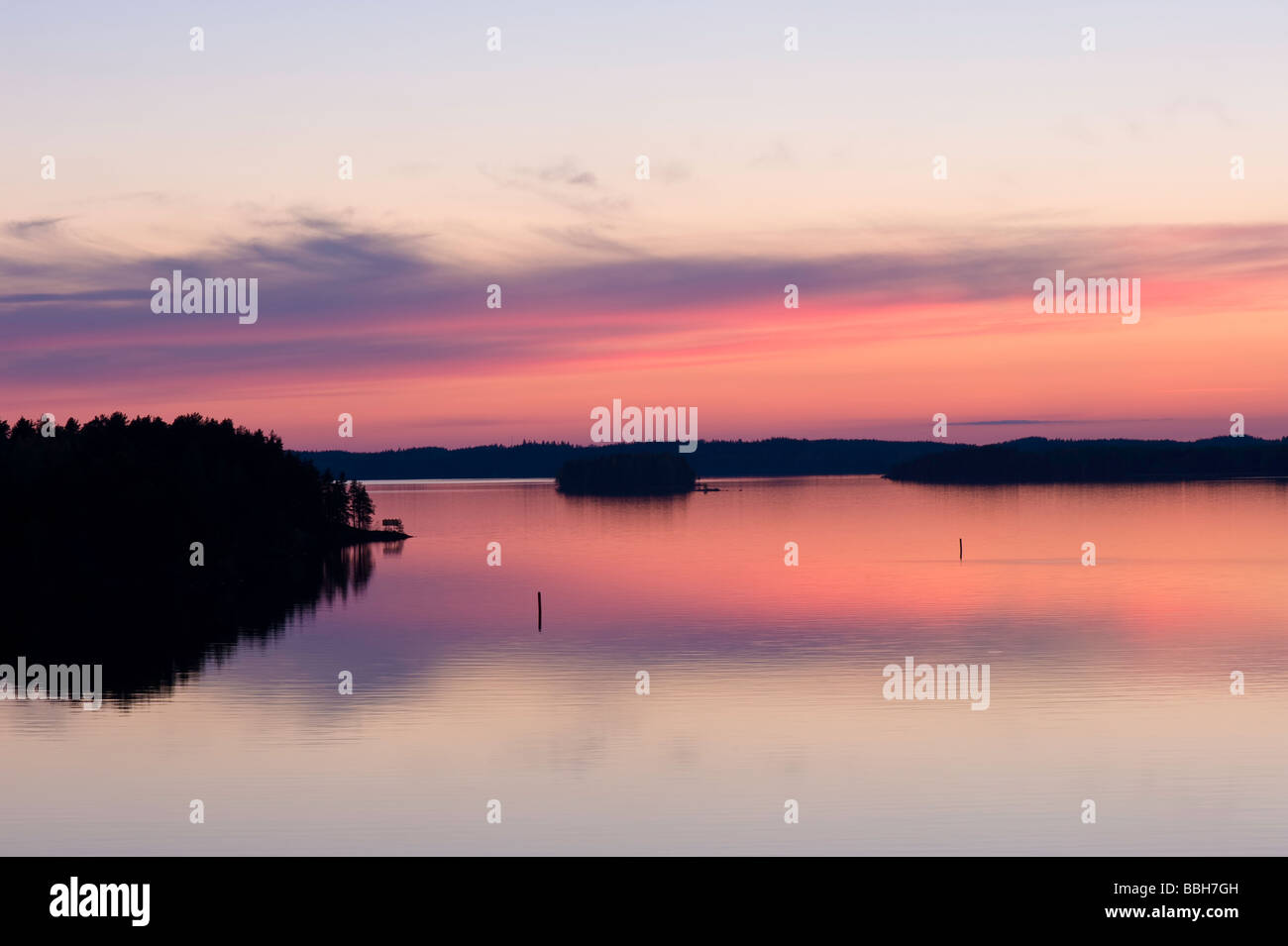 Tranquil landscape after sunset Savonlinna Lakeland Karelia Finland Stock Photo