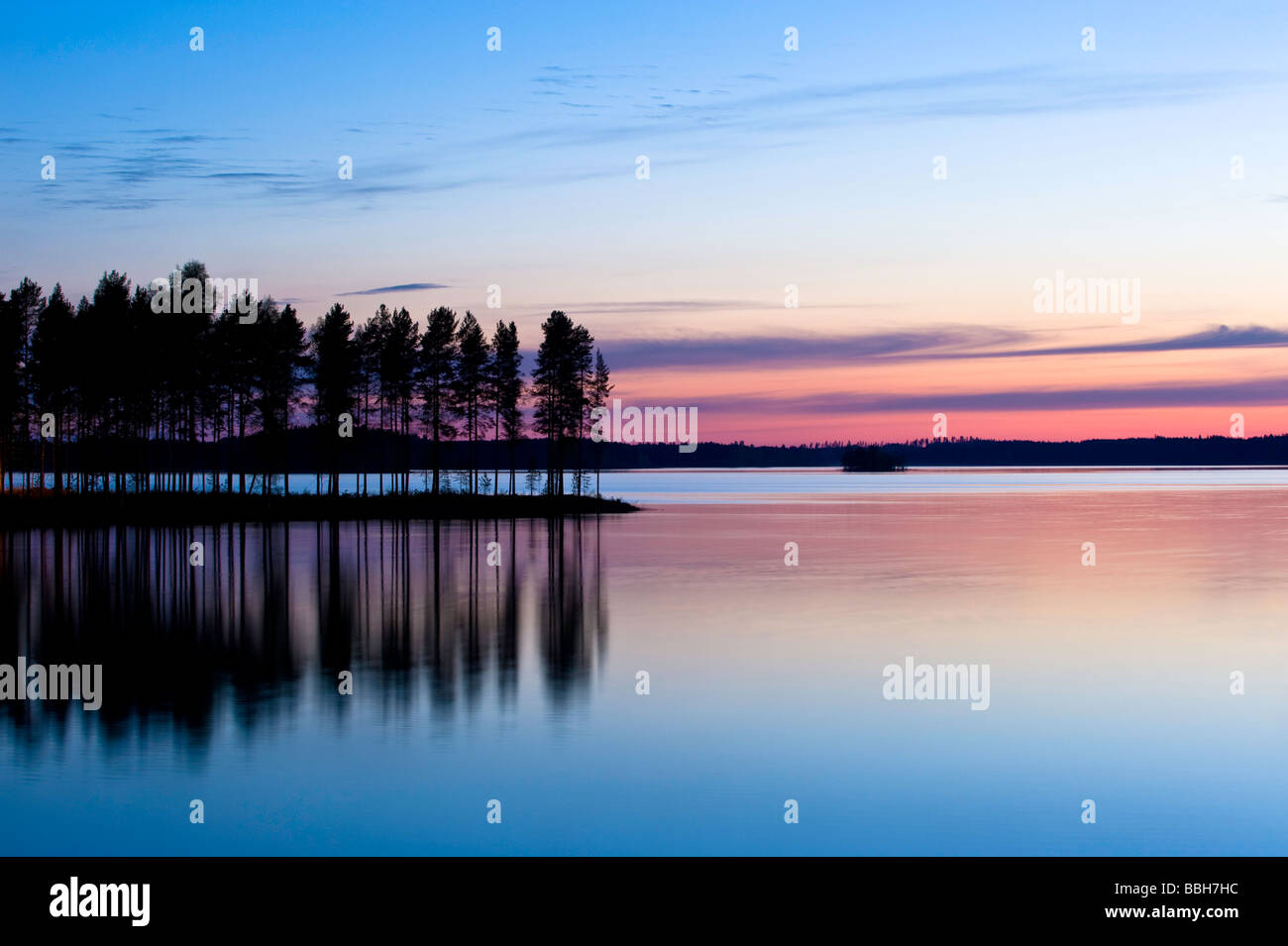 Tranquil landscape at dawn Lakeland Karelia Finland Stock Photo