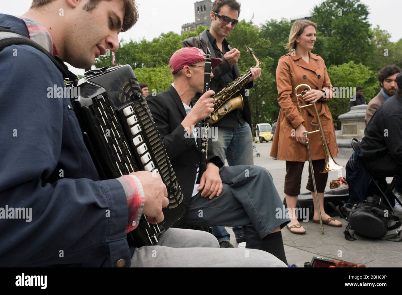 Baby Soda Jazz Band performs in Washington Square Park Stock Photo