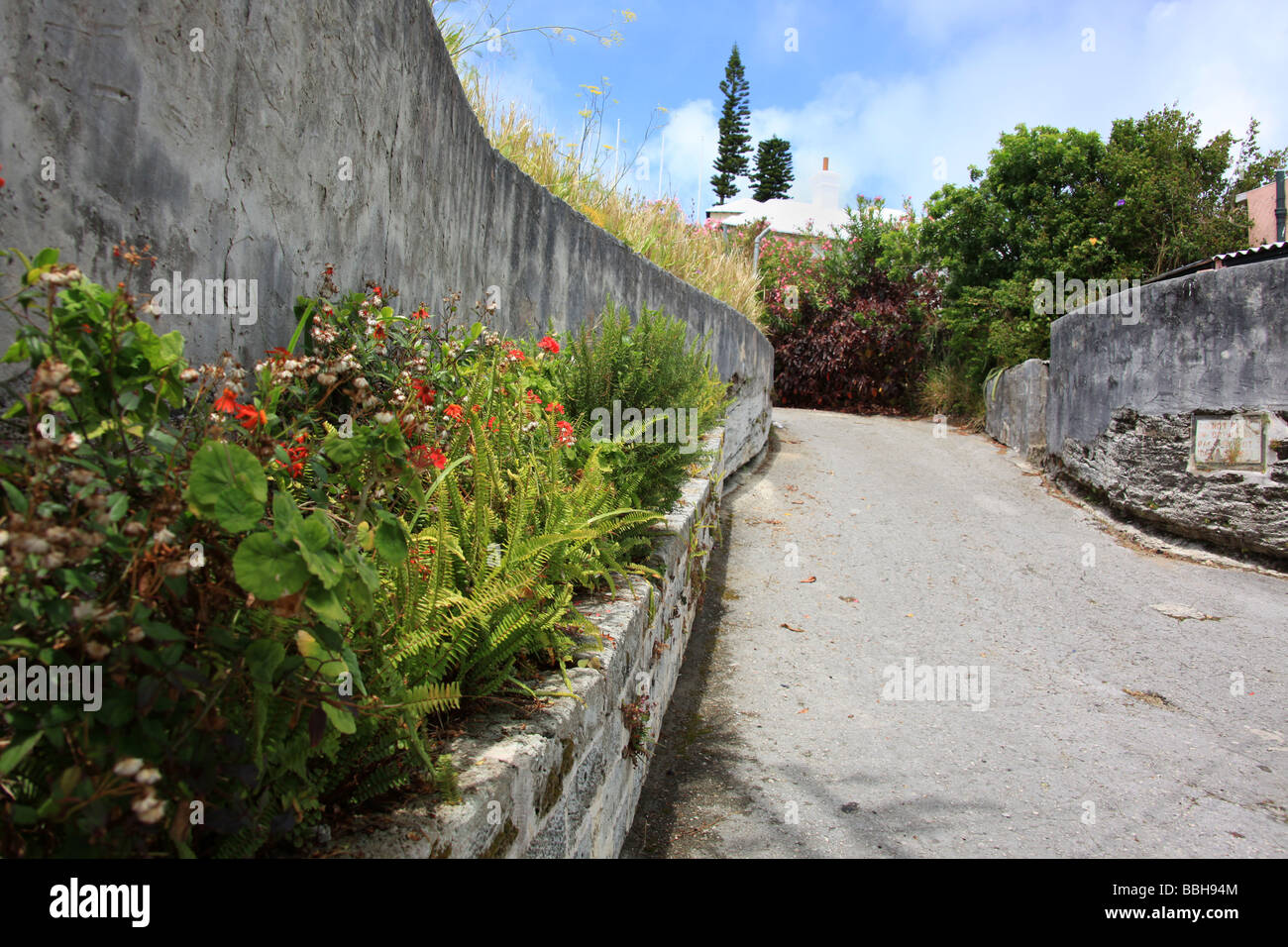 Quaint streets and colorful architecture seen strolling through St Georges, Bermuda, a UNESCO World Heritage Site Stock Photo