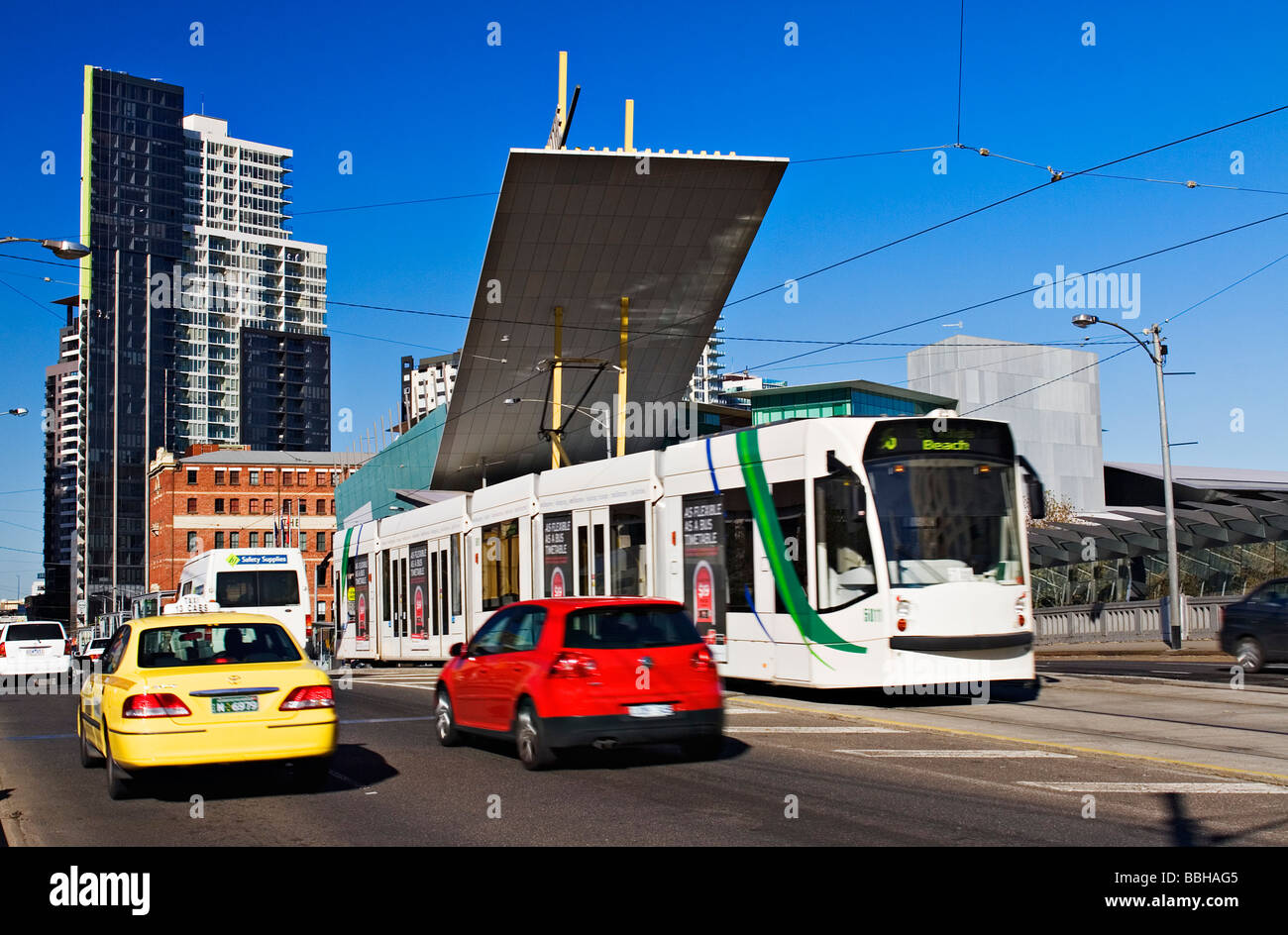 Melbourne Australia  / City traffic travels  along Spencer Street in  Melbourne Victoria Australia. Stock Photo