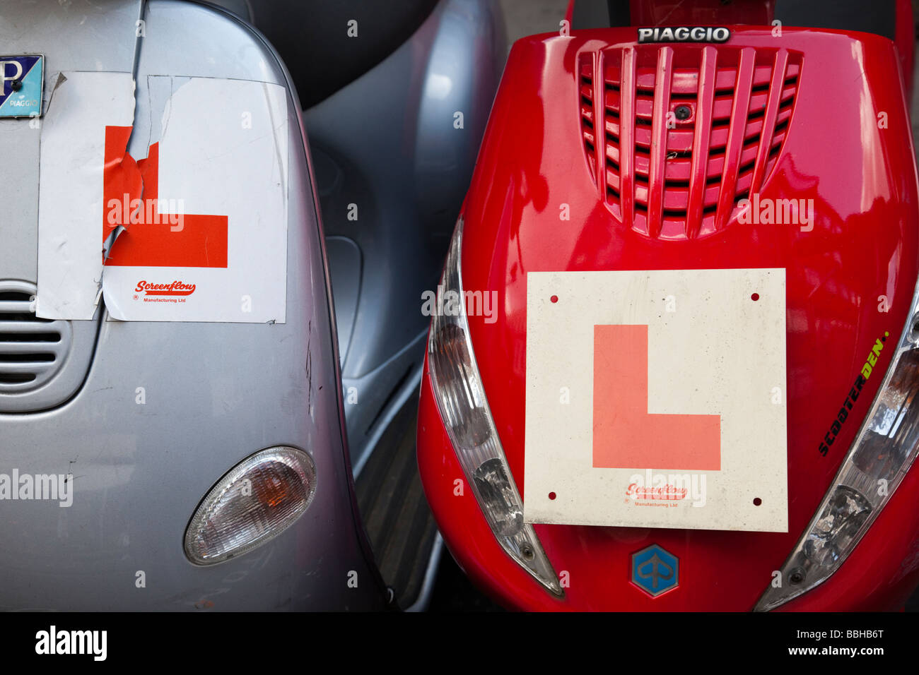 L plates on scooters Stock Photo