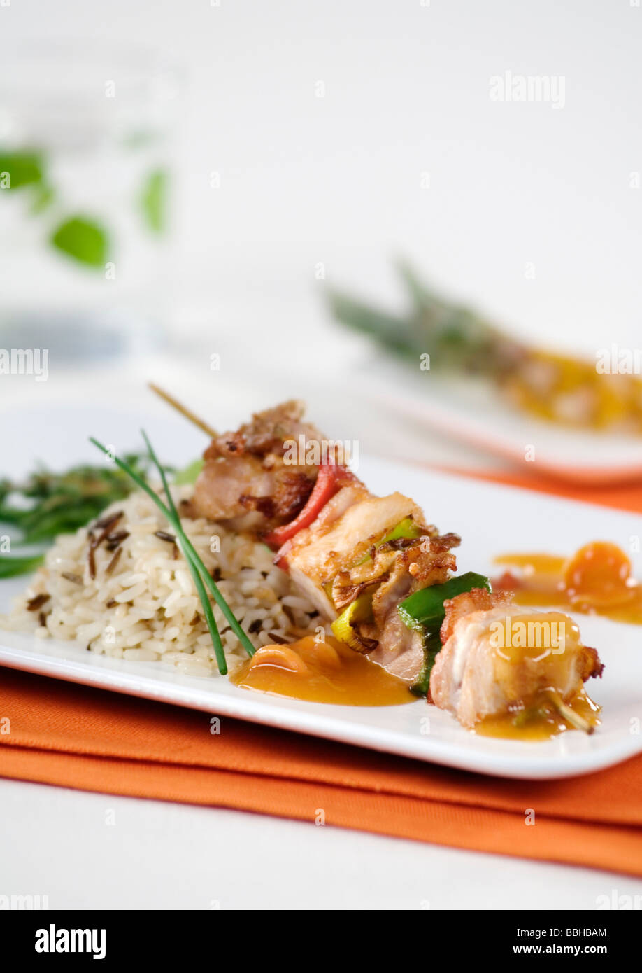 Shish kebab with rice Stock Photo Alamy