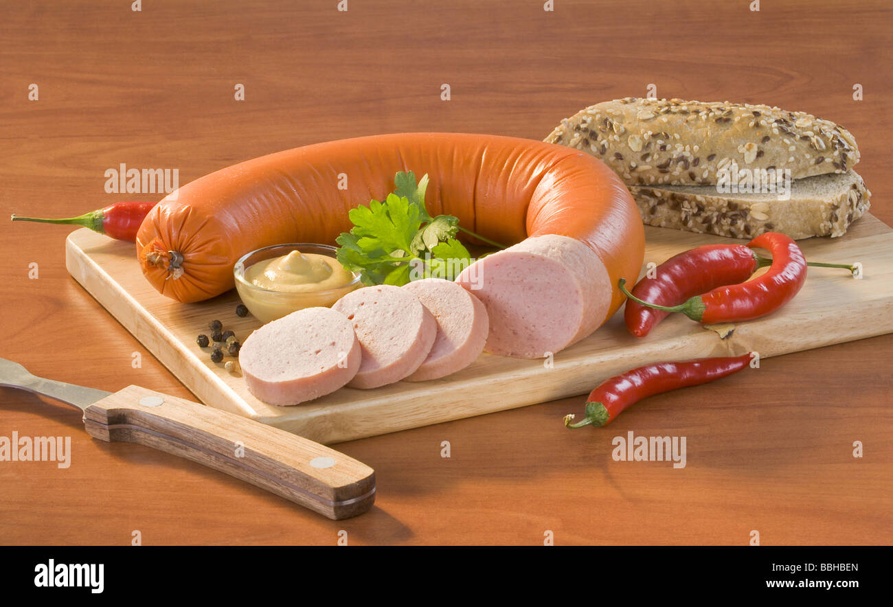 Salami and bread roll Stock Photo Alamy