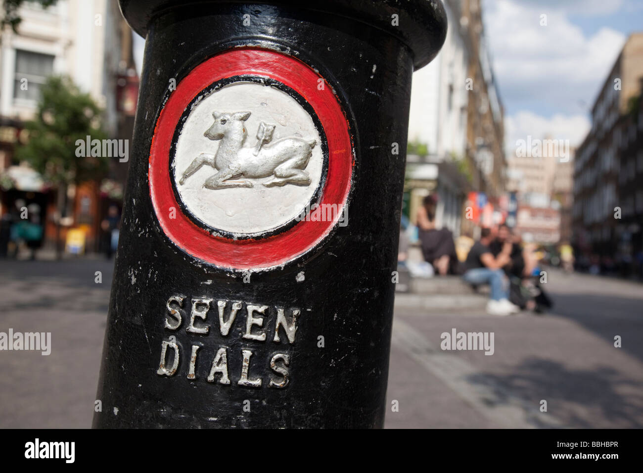 Seven Dials road junction in Covent Garden, London Stock Photo