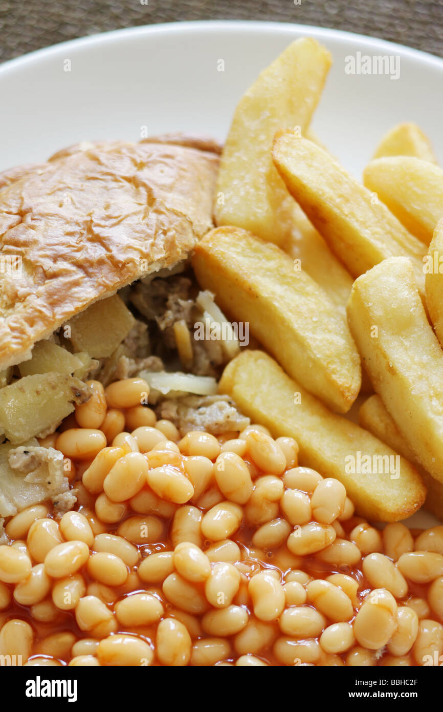 Pasty with Chips and Beans Stock Photo Alamy