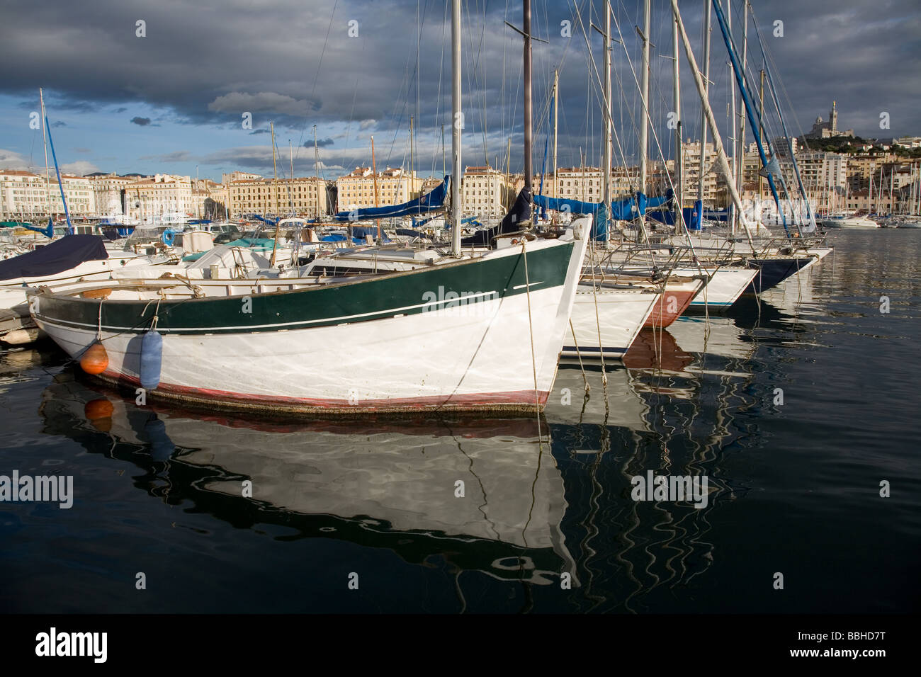 Boats moored in Marseille s Vieux Port in France Stock Photo