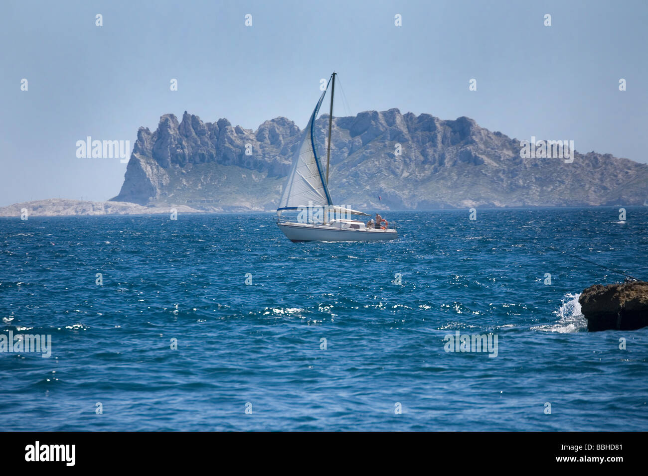 Boat sailing in the waters near Marseille France Stock Photo