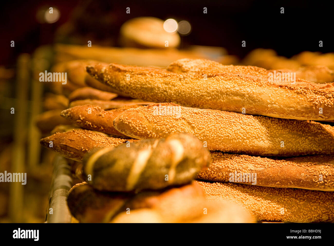 Crusty bread displayed in Paris France Stock Photo