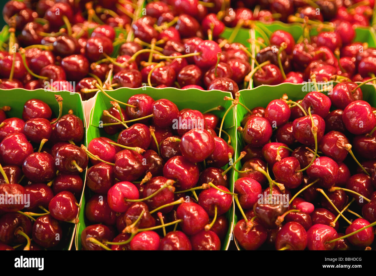 Cherries on display in market in Paris France Stock Photo Alamy